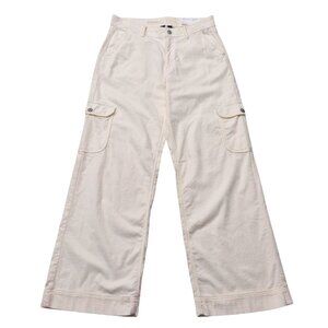 American Eagle Super High Rise Baggy Cargo Wide Leg Pants Size 10 Cream Corduroy